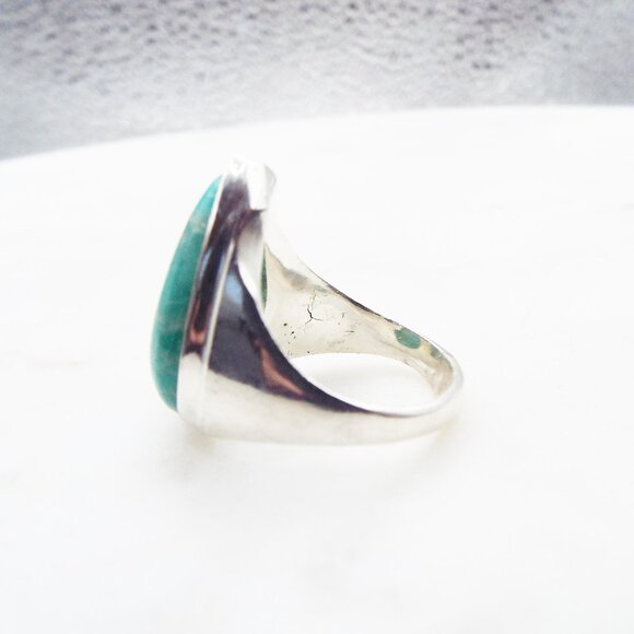 ARTISAN AMAZONITE *BABY BLUE* TEARDROP STONE STERLING SZ. 9.5 RING 77 - Picture 2 of 4